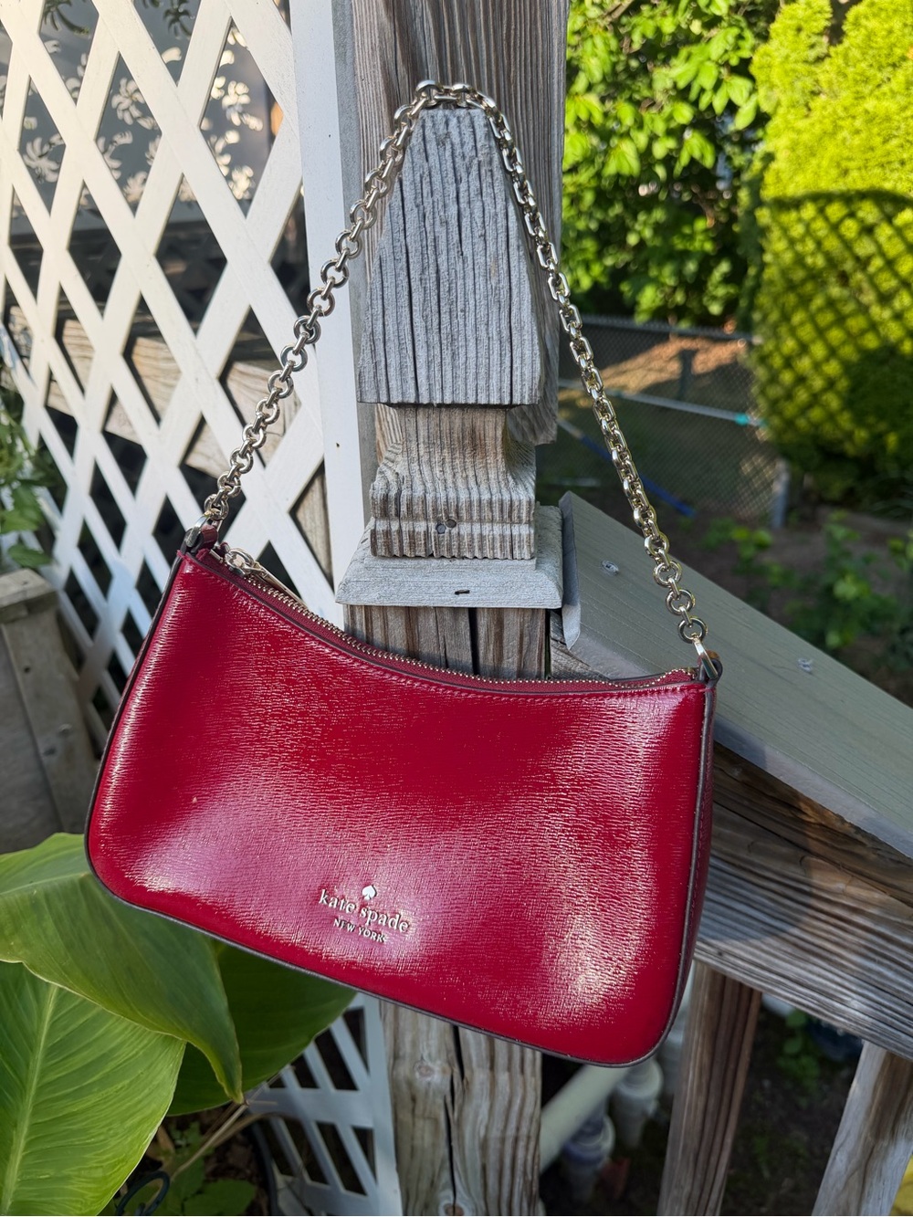 kate spade Red Patent Leather Shoulder Bag with Gold Chain